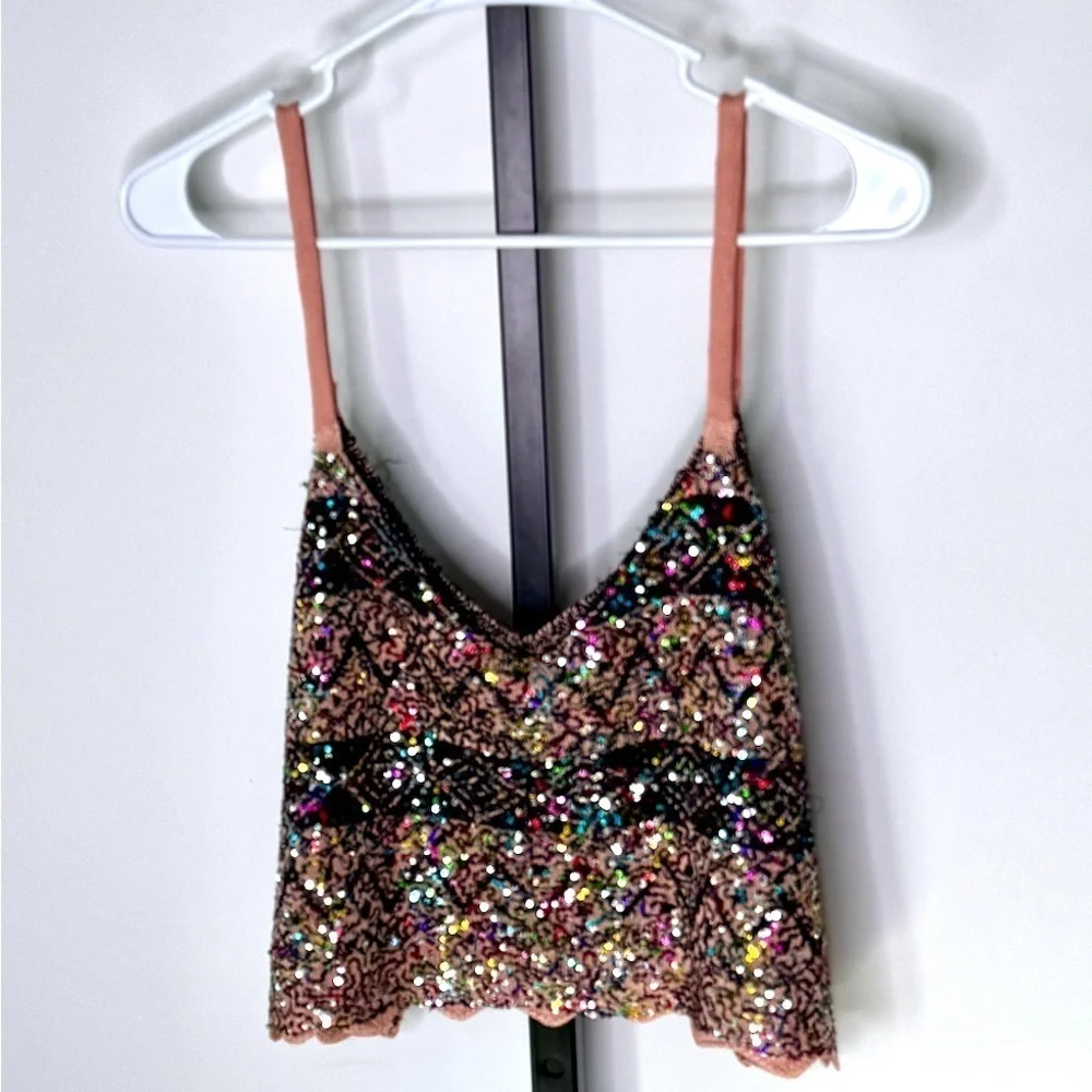 Free People Twilight Rose Combo Tank Sequin Crop Camisole in Pink and Blue - Picture 4 of 9